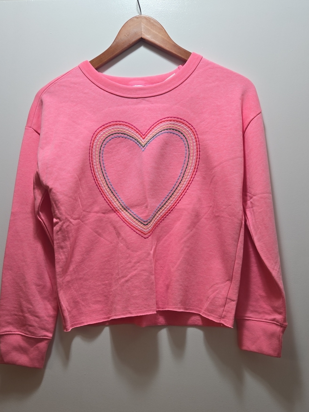 GAP Girls Pink Heart Crewneck Sweatshirt with Rainbow Stitching